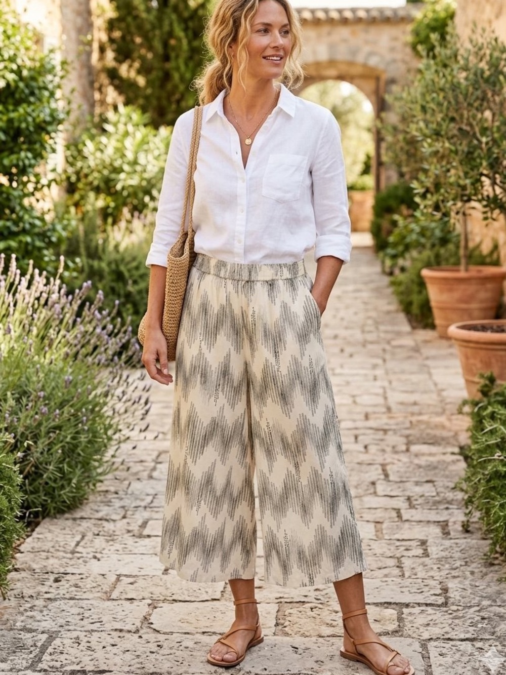 Rangmanch Boho Printed Wide Leg Culotte Pants (S/M)